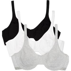 Fruit of the Loom Women’s Multi-Pack Unlined Underwire Cotton Bra(Blk/ White 86ck/ Grey Heather)