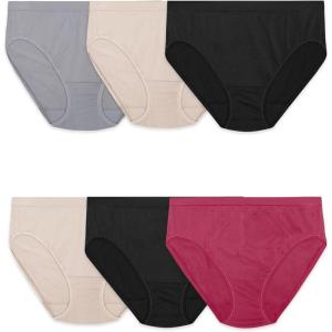 Fruit of the Loom Women’s No Show Seamless Underwear, Amazing Stretch & No Panty Lines, Available in Plus Size(Hi Cut Brief – 6 Pack – Colors May Vary)