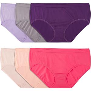 Fruit of the Loom Women’s No Show Seamless Underwear, Amazing Stretch & No Panty Lines, Available in Plus Size(Low Rise Brief – 6 Pack – Colors May Vary)