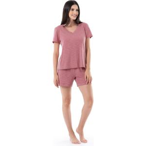 Fruit of the Loom Women’s Short Sleeve Tee and Short 2 Piece Sleep Set(Antique Heather Blush)