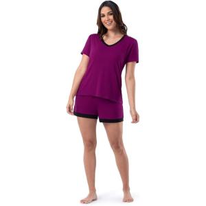 Fruit of the Loom Women’s Short Sleeve Tee and Short 2 Piece Sleep Set(Berry)