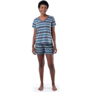 Fruit of the Loom Women’s Short Sleeve Tee and Short 2 Piece Sleep Set(Blue Stripe)