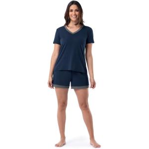 Fruit of the Loom Women’s Short Sleeve Tee and Short 2 Piece Sleep Set(Midnight Blue)