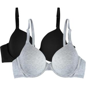 Fruit of the Loom Womens Smooth Cotton T-Shirt Bra – Ultra-Soft, Flexible, and Invisible Under Tees(Black Hue/Grey Heather)