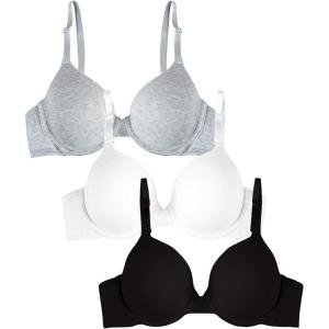 Fruit of the Loom Womens Smooth Cotton T-Shirt Bra – Ultra-Soft, Flexible, and Invisible Under Tees(Black/White/Grey Heather)