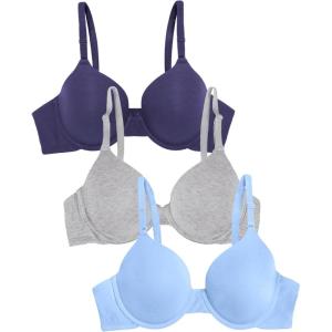 Fruit of the Loom Womens Smooth Cotton T-Shirt Bra – Ultra-Soft, Flexible, and Invisible Under Tees(Deja Blue/Skipper Blue/Grey Heather)