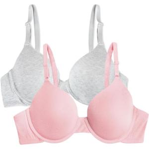 Fruit of the Loom Womens Smooth Cotton T-Shirt Bra – Ultra-Soft, Flexible, and Invisible Under Tees(Grey Heather/Blushing Rose)