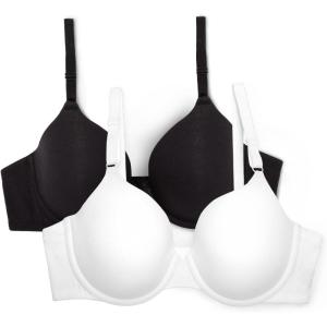 Fruit of the Loom Womens Smooth Cotton T-Shirt Bra – Ultra-Soft, Flexible, and Invisible Under Tees(White/Black Hue)