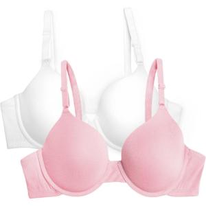 Fruit of the Loom Womens Smooth Cotton T-Shirt Bra – Ultra-Soft, Flexible, and Invisible Under Tees(White/Blushing Rose)