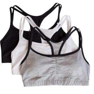 Fruit of the Loom Womens Spaghetti Strap Cotton Sports Bra – All-Day Comfort(Grey With Black/White/Black)