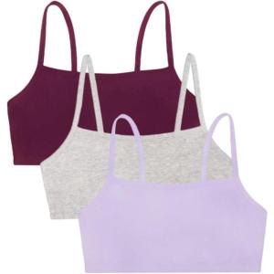 Fruit of the Loom Womens Spaghetti Strap Cotton Sports Bra – All-Day Comfort(Purple Velvet/Heather Grey/Lilac)