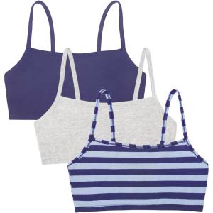 Fruit of the Loom Womens Spaghetti Strap Cotton Sports Bra – All-Day Comfort(Rugby Stripe/Skipper Blue/Heather Grey)
