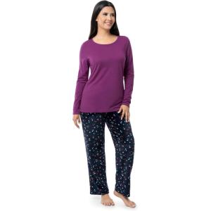 Fruit of the Loom Women’s Sueded Jersey Crew Top and Fleece Pant Sleep Set(Berry/Multi Confetti)