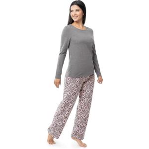 Fruit of the Loom Women’s Sueded Jersey Crew Top and Fleece Pant Sleep Set(Heather Grey/Snowflake)