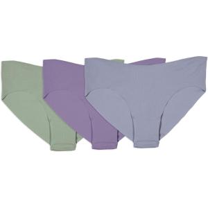 Fruit of the Loom Women’s Underwear, Pima Cotton Blend Fabric, Super Smooth Raw Cut Edges(Cheeky Bikini – 3 Pack – Purple/Green/Silver)