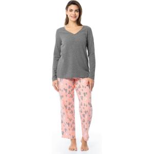 Fruit of the Loom Women’s Waffle V-Neck Top(Heather Grey/Snowy Trees)