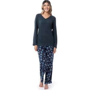 Fruit of the Loom Women’s Waffle V-Neck Top(Midnight Blue/Starflake)