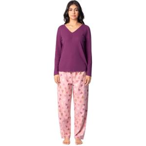 Fruit of the Loom Women’s Waffle V-Neck Top(Purple/Fluffy Trees)