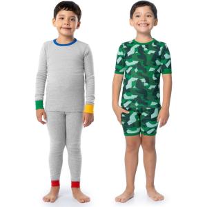 Fruit of the Loom boys 4-piece Tight Fit Pajama Set(Grey Heather/Royal Prime)