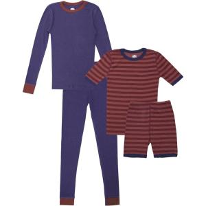 Fruit of the Loom boys 4-piece Tight Fit Pajama Set(Navy/Cardinal)