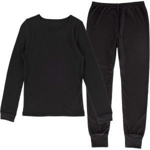 Fruit of the Loom girls Premium Thermal Waffle Underwear Set(Black)