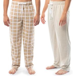 Fruit of the Loom mens 2-pack Sueded Jersey Knit Sleep Pajama Pant(Oatmeal Heather/Natural Plaid)