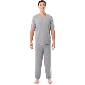 Fruit of the Loom mens 360 Stretch Short Sleeve V-neck Top and Pant Sleep Pajama Set(Grey Heather)