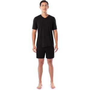 Fruit of the Loom mens 360 Stretch Short Sleeve V-neck Top and Short Sleep Pajama Set(Black)
