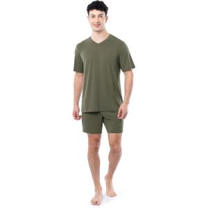 Fruit of the Loom mens 360 Stretch Short Sleeve V-neck Top and Short Sleep Pajama Set(Dusty Olive)