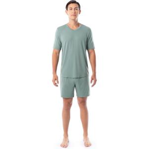 Fruit of the Loom mens 360 Stretch Short Sleeve V-neck Top and Short Sleep Pajama Set(Green)