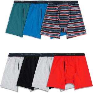Fruit of the Loom mens 4-way Stretch Boxer Briefs | Lightweight & Moisture Wicking Underwear | Long Leg, Regular Leg & Trunk(7 Pack – Red/Blue/Grey)