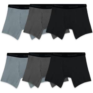 Fruit of the Loom mens 4-way Stretch Boxer Briefs | Lightweight & Moisture Wicking Underwear | Long Leg, Regular Leg & Trunk(Regular Leg – Cotton Stretch – Black/Grey)