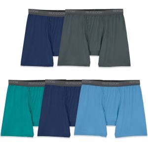 Fruit of the Loom mens 4-way Stretch Boxer Briefs | Lightweight & Moisture Wicking Underwear | Long Leg, Regular Leg & Trunk(Regular Leg – Micro Stretch – Green/Navy/Grey)