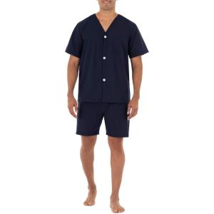 Fruit of the Loom mens Broadcloth Short Sleeve Pajama Set(Midnight Blue)