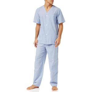 Fruit of the Loom mens Broadcloth Short Sleeve Top and Long Pants Pajama Set(Blue Stripe)
