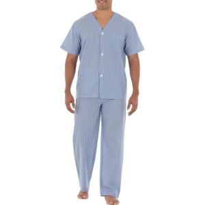 Fruit of the Loom mens Broadcloth Short Sleeve Top and Long Pants Pajama Set(Bright Blue)