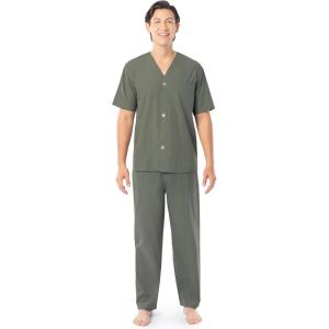 Fruit of the Loom mens Broadcloth Short Sleeve Top and Long Pants Pajama Set(Green)