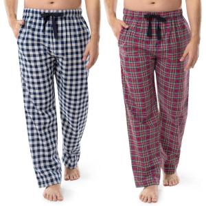 Fruit of the Loom mens Broadcloth Woven Sleep Pajama Pant(Blue Plaid/Red)