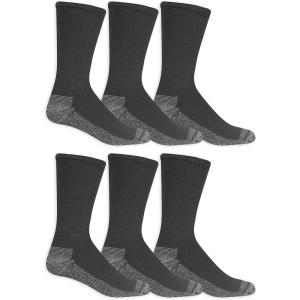 Fruit of the Loom mens Cotton Work Gear Crew Socks | Cushioned, Wicking, Durable | 6 Pack(Black)