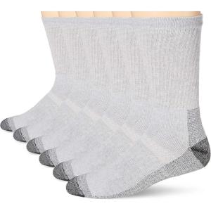 Fruit of the Loom mens Cotton Work Gear Crew Socks | Cushioned, Wicking, Durable | 6 Pack(Gray)