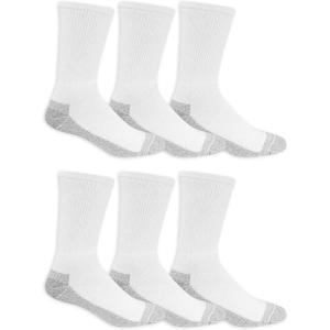 Fruit of the Loom mens Cotton Work Gear Crew Socks | Cushioned, Wicking, Durable | 6 Pack(White)