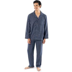 Fruit of the Loom mens Flannel Pajama Sleep Set(Navy Plaid)