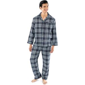 Fruit of the Loom mens Flannel Pajama Sleep Set(Navy/Green Plaid)