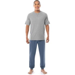 Fruit of the Loom mens French Terry Top and Jogger Sleep Pajama Set(Heather Grey/Blue)