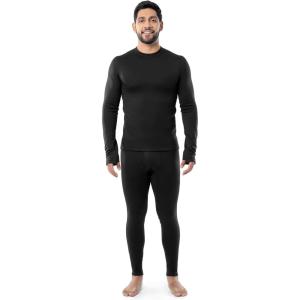 Fruit of the Loom mens Heavyweight Brushed Back Fleece Thermal Underwear Base Layer Set(Black)