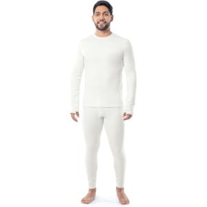 Fruit of the Loom mens Heavyweight Brushed Back Fleece Thermal Underwear Base Layer Set(White)