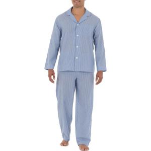 Fruit of the Loom mens Long Sleeve Broadcloth Pajama Set(Blue Stripe)