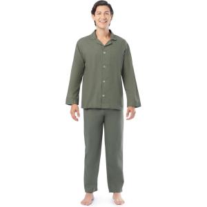 Fruit of the Loom mens Long Sleeve Broadcloth Pajama Set(Green)
