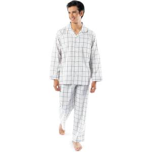 Fruit of the Loom mens Long Sleeve Broadcloth Pajama Set(Natural/Green Plaid)