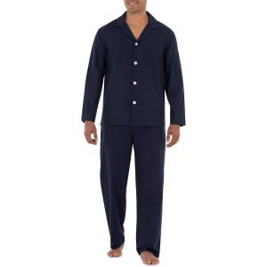 Fruit of the Loom mens Long Sleeve Broadcloth Pajama Set(Navy Blue)